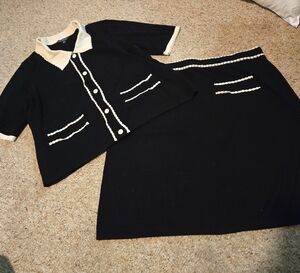 Adrianna Papell Black and White A-Line Skirt Set